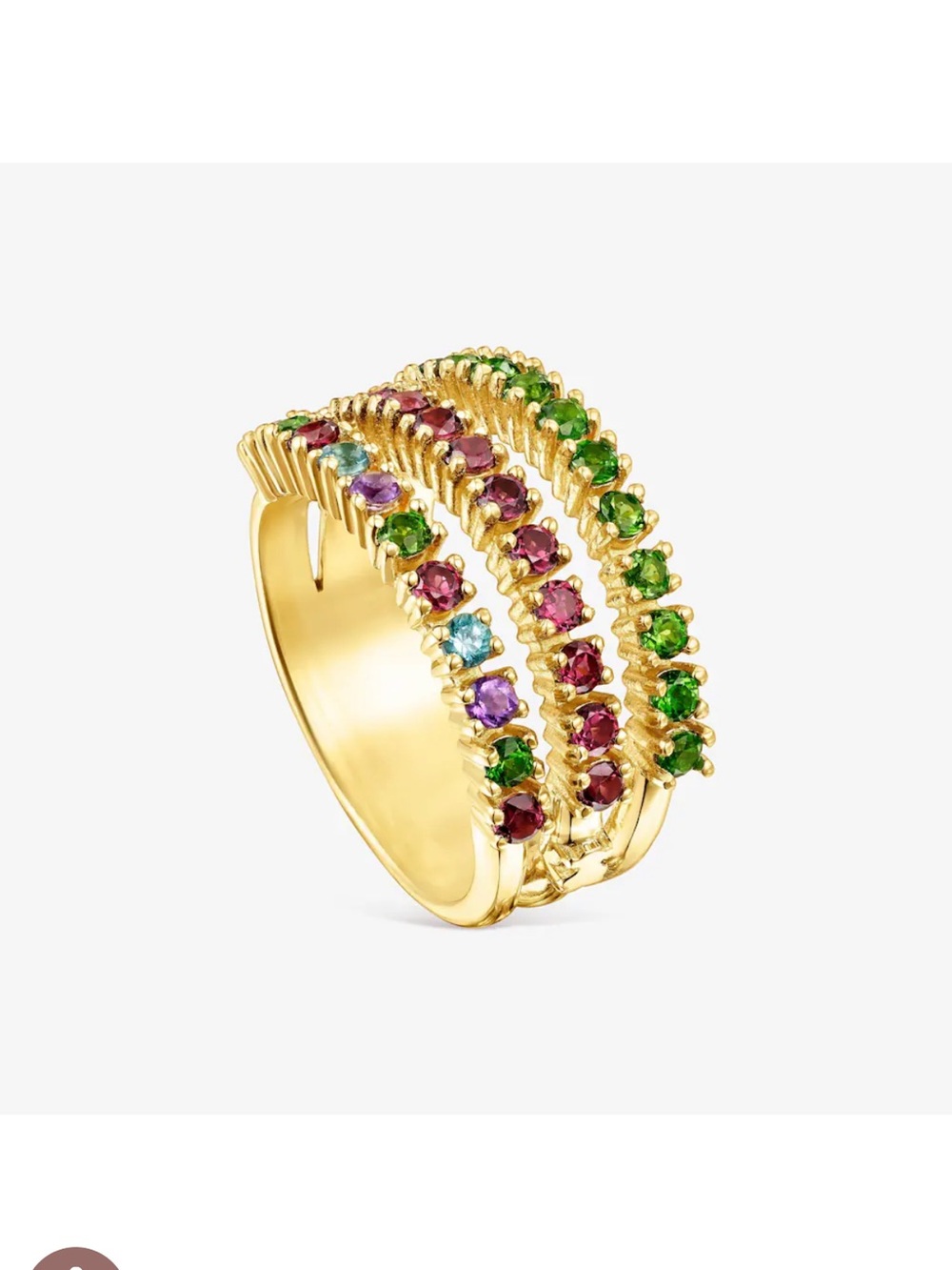 Tous Gold-Tone Multi-Row Gemstone Ring - Green, Pink, Purple, Blue